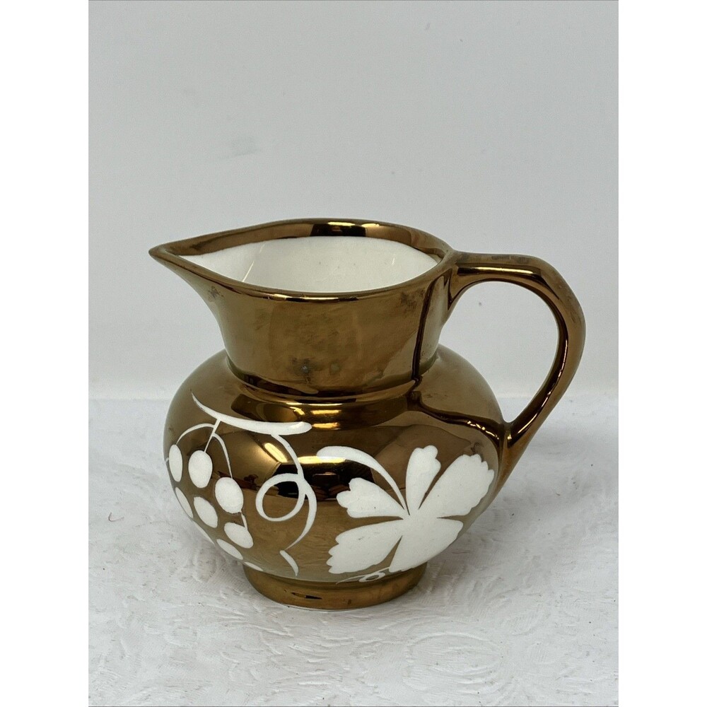 Copperware Lustreware Creamer 2.5” Copper Color Gray’s Pottery England Grapes